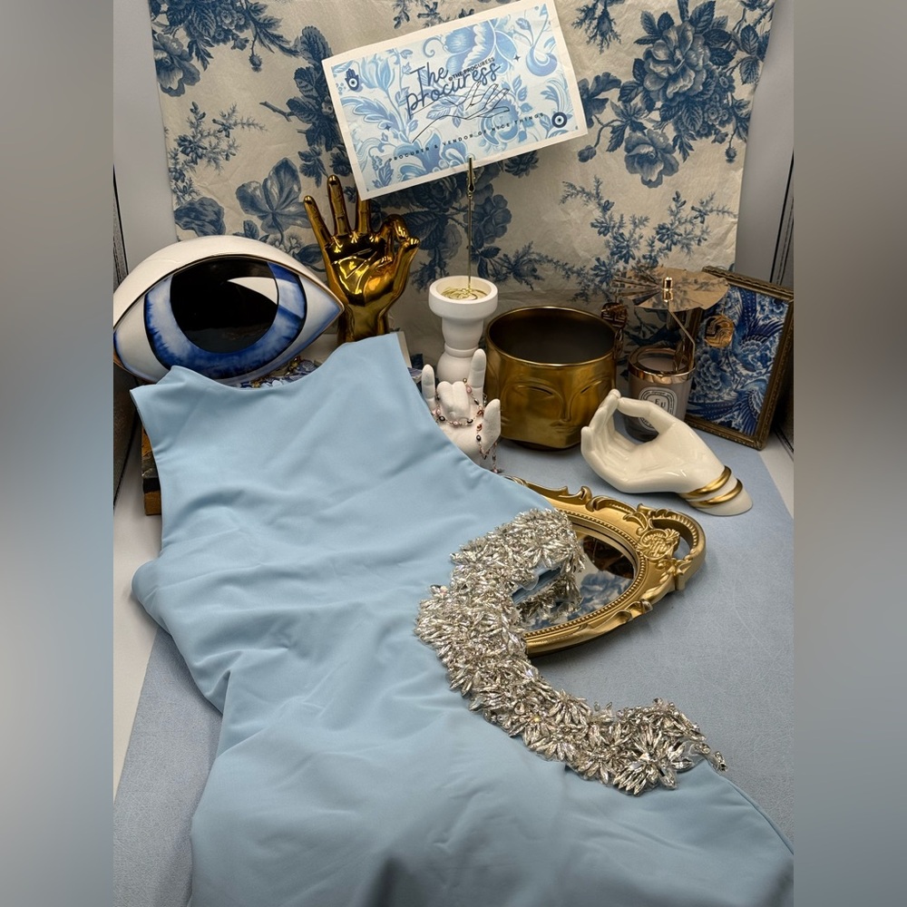 🆕 BRONX & BANCO 🧿 NWOT Camila Rhinestone Cutout Maxi, Powder Blue, Sz XS US 2 - Picture 13 of 16